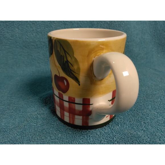 Lillian Vernon Red Cherries & Striped Fence Drinking Coffee Tea Mug Ceramic - Picture 6 of 8